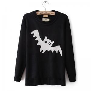 Round Neck Long-sleeved Sweater Bat Pattern Jcgc