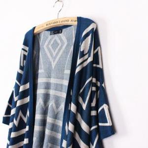 Geometric Shawl Loose Sweater Coat A 082605