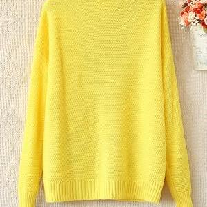 Candy -colored V-neck Long-sleeved Sweater..