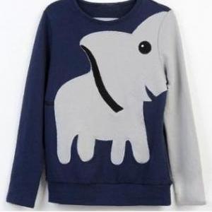 A071023 Fun Elephant Pattern Long-sleeved Pullover