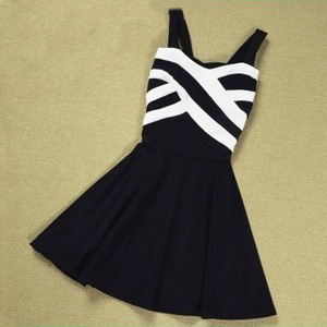 Stripes Hit The Color Stitching Strap Dress A..