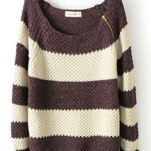 Striped Long-sleeved Pullover Sweater Bbcee