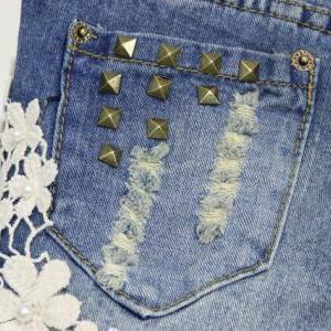 Pearl Lace Flower Broken Copper Jean Shorts