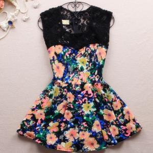 Slim Dress Lace Stitching Color A 080302