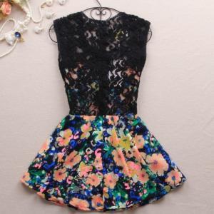 Slim Dress Lace Stitching Color A 080302
