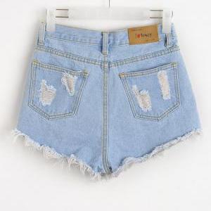 Daisy Embroidered Light Denim Distressed Shorts..