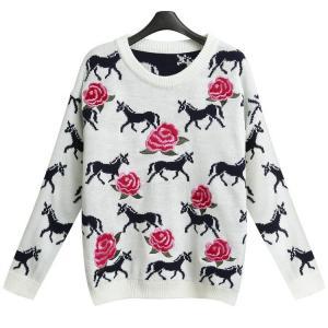 Pony Embroidery Jacquard Knit Tops + Skirt