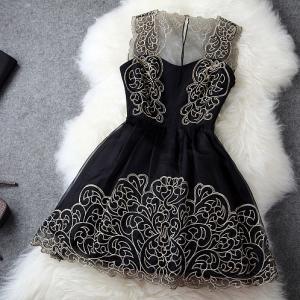 Fashion Flower Strap Embroidered Lace Dress Mpz