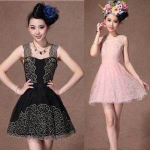 Fashion Flower Strap Embroidered Lace Dress Mpz