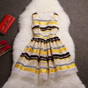 Striped Organza Sleeveless Dress Mte