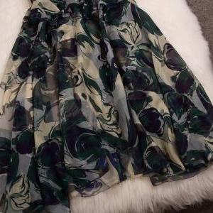 Printed Pleated Skirt Slim Dress Jfe