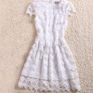 Soluble Lace Short-sleeved Dress Dx619009