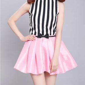 Striped Shirt + Bow Pink Skirt (two-piece) Ht625bb