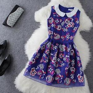 Fashion Blue Sleeveless Dress Ed62639