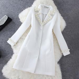 Fashion Pearl Mesh Long Coat Jacket Gg716e