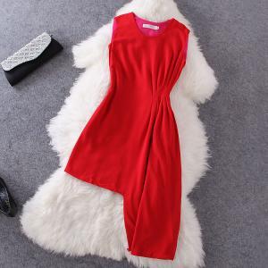 Red Chiffon Sleeveless Dress Ba721g