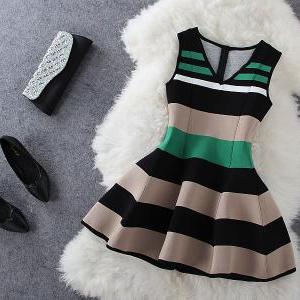 Fashion Stripe Sleeveless V-neck Dress #ba808ch
