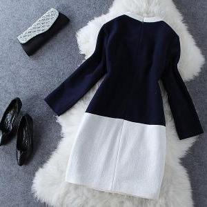 Bow Round Neck Long-sleeved Dress Gv823eh