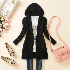 Hooded Long-sleeved Knit Cardigan Aa827h