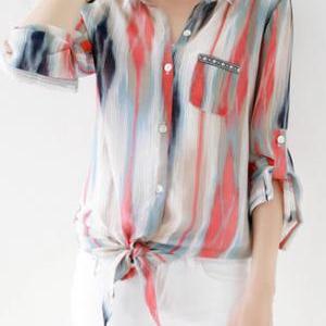 Striped Chiffon Shirt Az901e