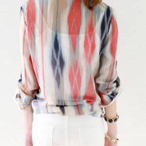 Striped Chiffon Shirt Az901e