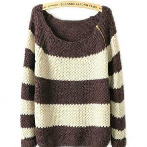 Striped Long-sleeved Cardigan Sweater Az910dg