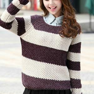 Striped Long-sleeved Cardigan Sweater Az910dg