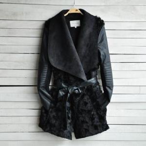 Pu Leather Fashion Fur Coat Aw915ef