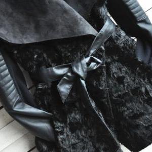 Pu Leather Fashion Fur Coat Aw915ef