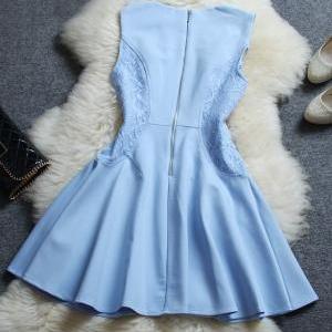 Lace Stitching Hollow Out Sleeveless Dress Zx925ci