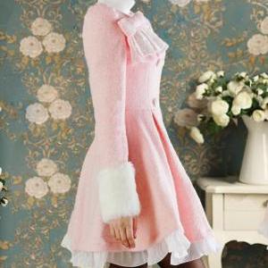 Pink Lace Bow Woolen Coat Bv1011ch