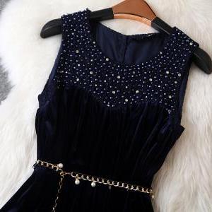 Retro Heavy Hand-set Diamond Velvet Dress Mn1031h