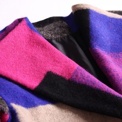 Color Stitching Loose Big Yards Fashion Woolen..