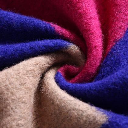 Color Stitching Loose Big Yards Fashion Woolen..