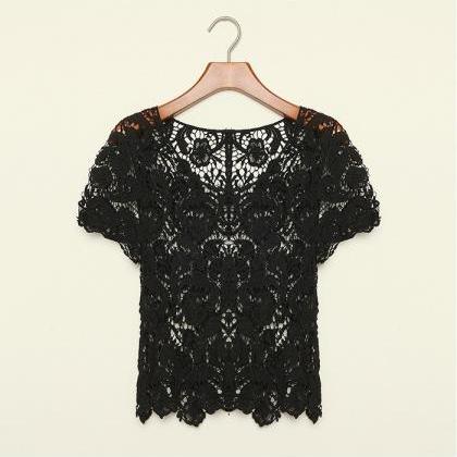 Spring Hollow Out Casual Lace Shirts