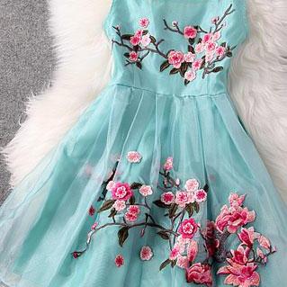 Flower Embroidery Mesh Dress