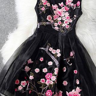 Flower Embroidery Mesh Dress
