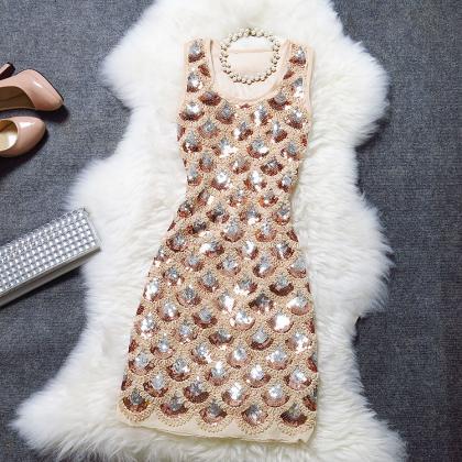 Sequined Lace Sleeveless Dress