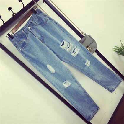 Fashion Tall Waist Loose Hole Jeans 5036941