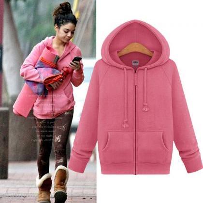 Cute Pink Hooded Zipper Jacket 7095814