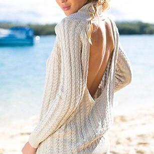 Sexy Backless Lapel Long-sleeved Sweater L15284