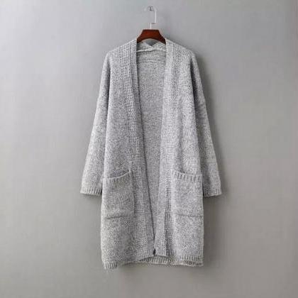 Fashion Pocket Solid Color Cardigan Coat 7154130