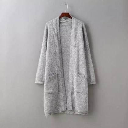 Fashion Pocket Solid Color Cardigan Coat 7154130