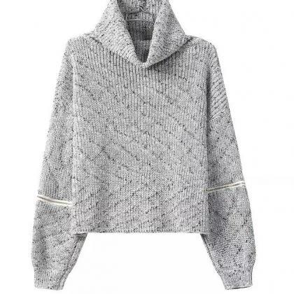 Fashion Zipper High Collar Knit Sweater 7215602
