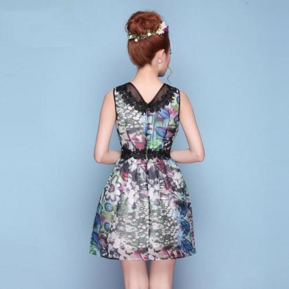 Lace Round Neck Sleeveless A-line Dress Vh59024
