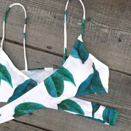 Sexy Sling Leaf Print Bikini Swimsuit Swimwear..