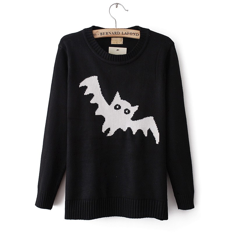 Round Neck Long-sleeved Sweater Bat Pattern Jcgc
