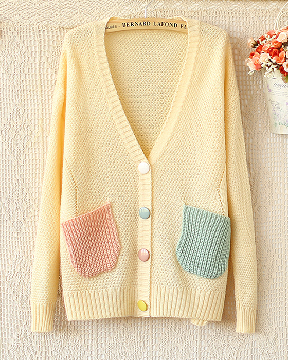 Candy -colored V-neck Long-sleeved Sweater Jcef-454