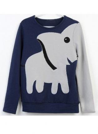 A071023 Fun Elephant Pattern Long-sleeved Pullover