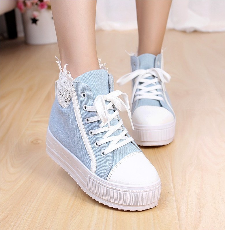 Lace Heavy-bottomed Platform Shoes Denim Canvas Shoes Casual Shoes 1badbcc